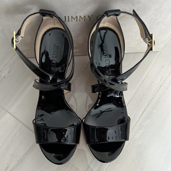 Jimmy Choo Patent Leather Black Wedges size 40.5 - Picture 4 of 9